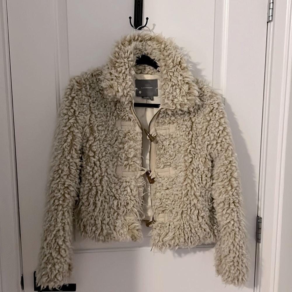 Anthropologie cream teddy cropped coat
